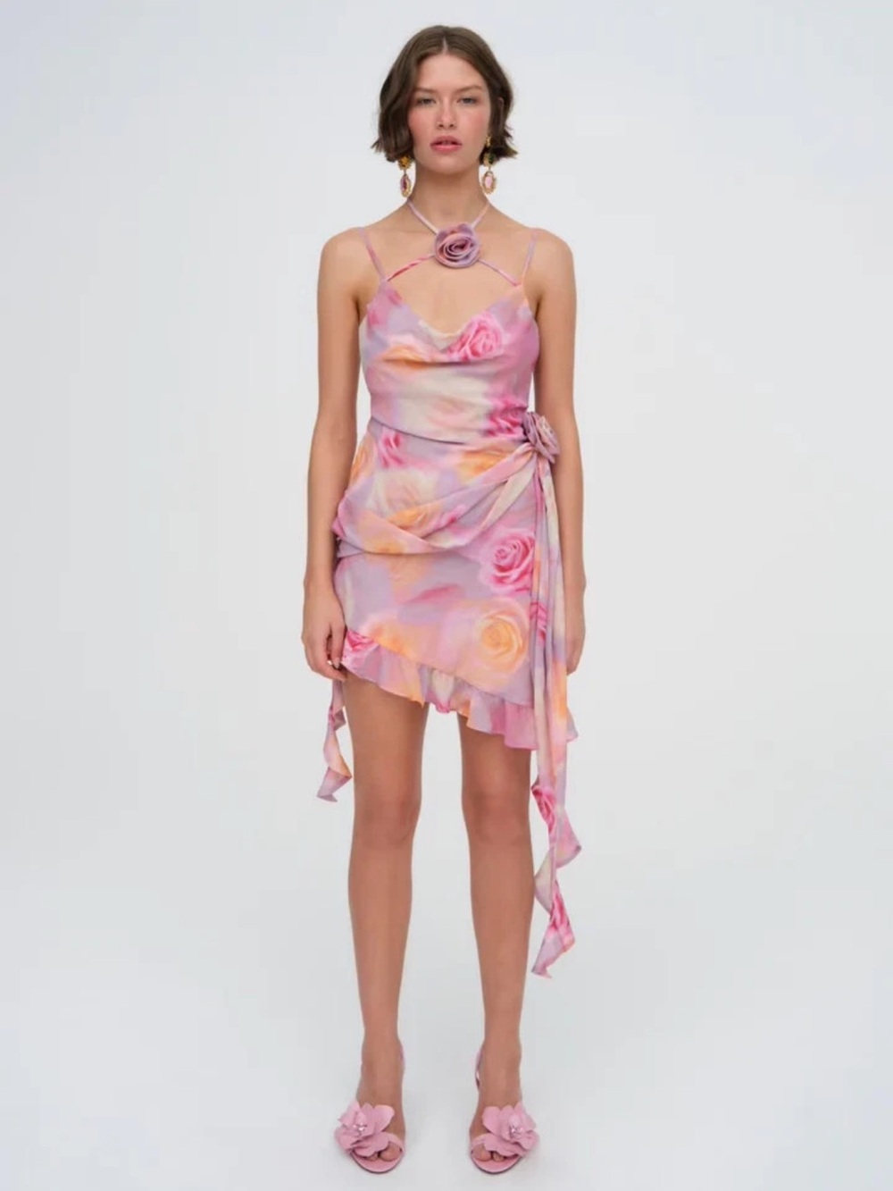 NWT For Love & Lemons Beate Rose Floral Mini Dress Pink S
